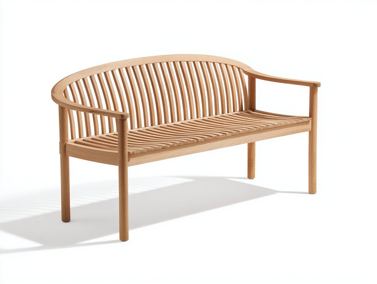 Bancos de jardín de madera natural 160x63x88 cm - respaldo curvo de listones - diseño clásico para exterior
