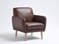 Sillones tapizados en piel sintética marrón oscuro 78x75x83 cm - patas de madera natural - diseño clásico para salón