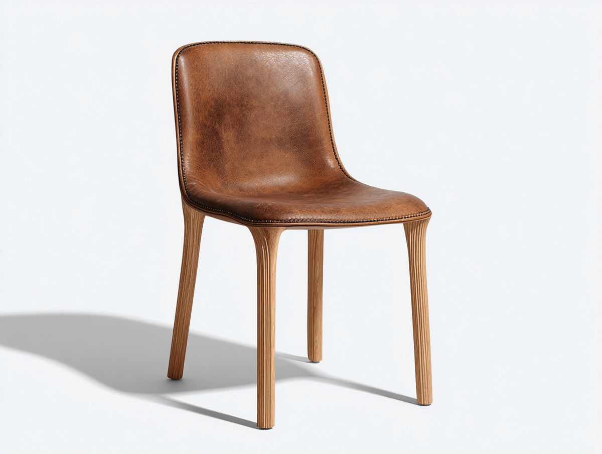 Sillas de comedor tapizadas en piel sintética marrón coñac 48x57x84 cm - patas de madera natural - diseño moderno para comedor