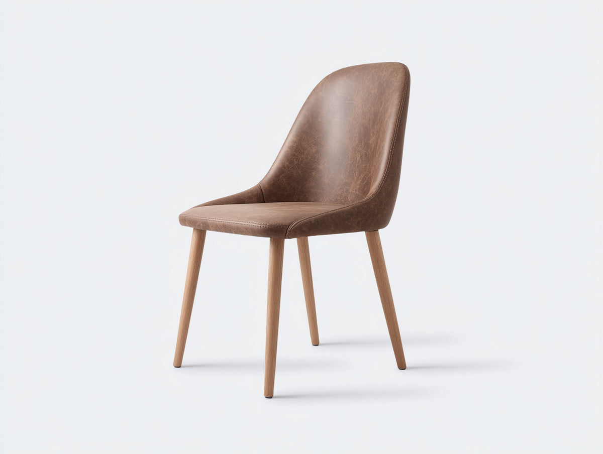 Sillas de comedor tapizadas en piel sintética marrón 47x55x86 cm - patas de madera natural - estilo moderno para comedor