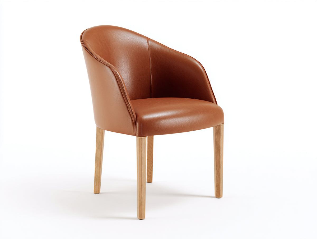 Sillas de comedor cuero sintético y madera 58x58x80 cm - Marrón caramelo y roble natural - diseño moderno con brazos