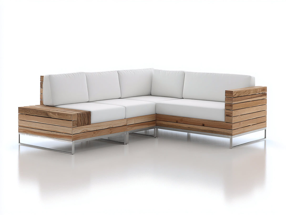 Sofás de exterior de madera 260x260x70 cm - natural y blanco - diseño esquinero