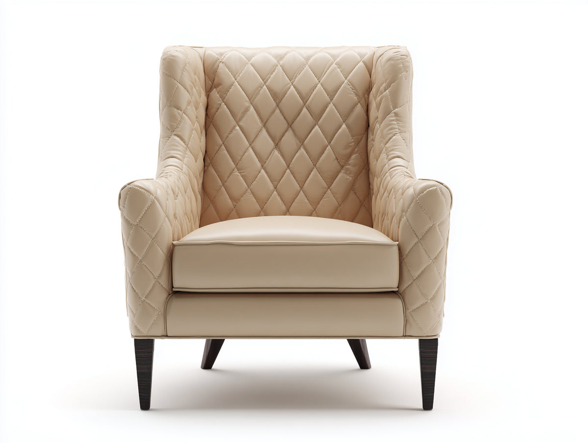 Sillones tapizados 96x88x92 cm - efecto piel beige - capitoné clásico