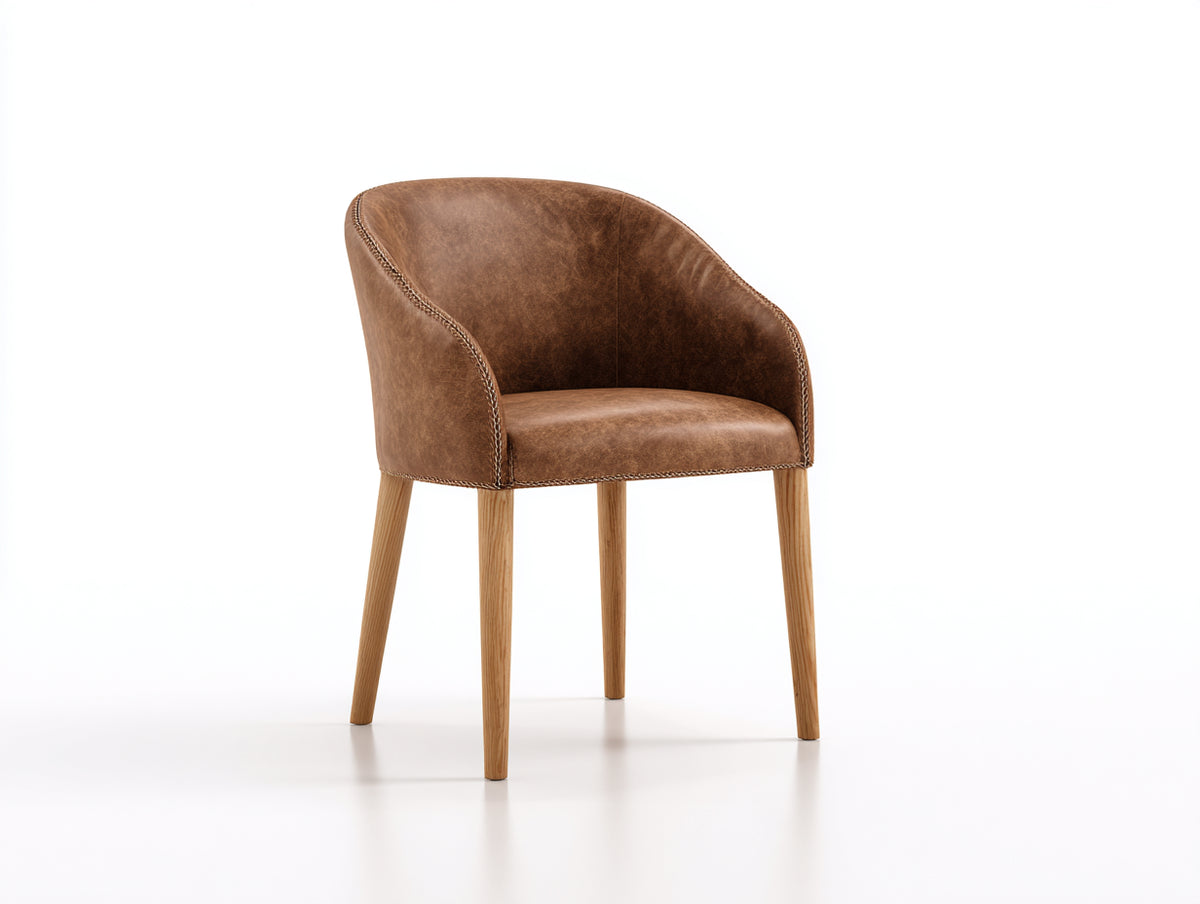 Sillas de comedor cuero sintético envejecido y madera 60x57x79 cm - Marrón nogal y roble natural - diseño envolvente con brazos