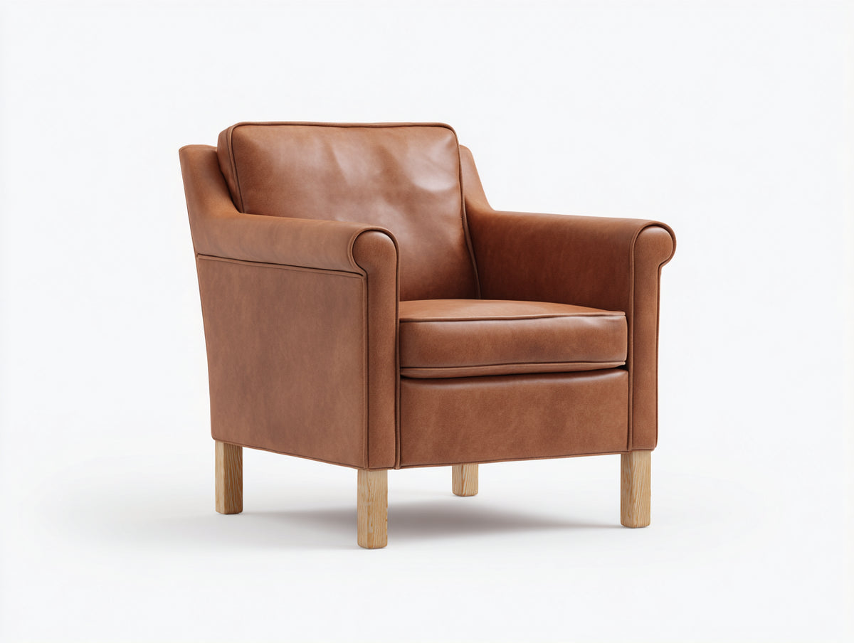 Sillones tapizado en polipiel marrón con patas de madera natural 86 x 80 x 84 cm - estilo clásico con reposabrazos redondeados