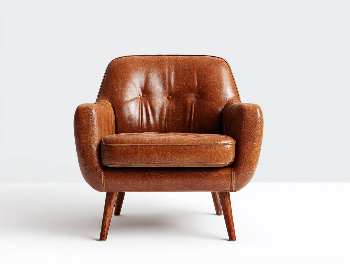 Sillones tapizado en polipiel marrón envejecida y patas de madera 82 x 78 x 82 cm - estilo vintage con respaldo capitoné