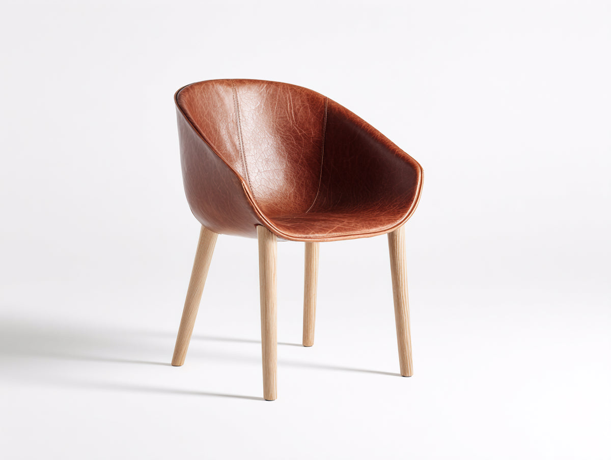 Sillas de comedor tapizadas en piel sintética marrón coñac 58x55x78 cm - patas de madera natural - respaldo envolvente para comedor