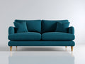 Sofás lineales tapizados en tela azul petróleo 210x88x82 cm - patas de madera natural - diseño moderno para salón