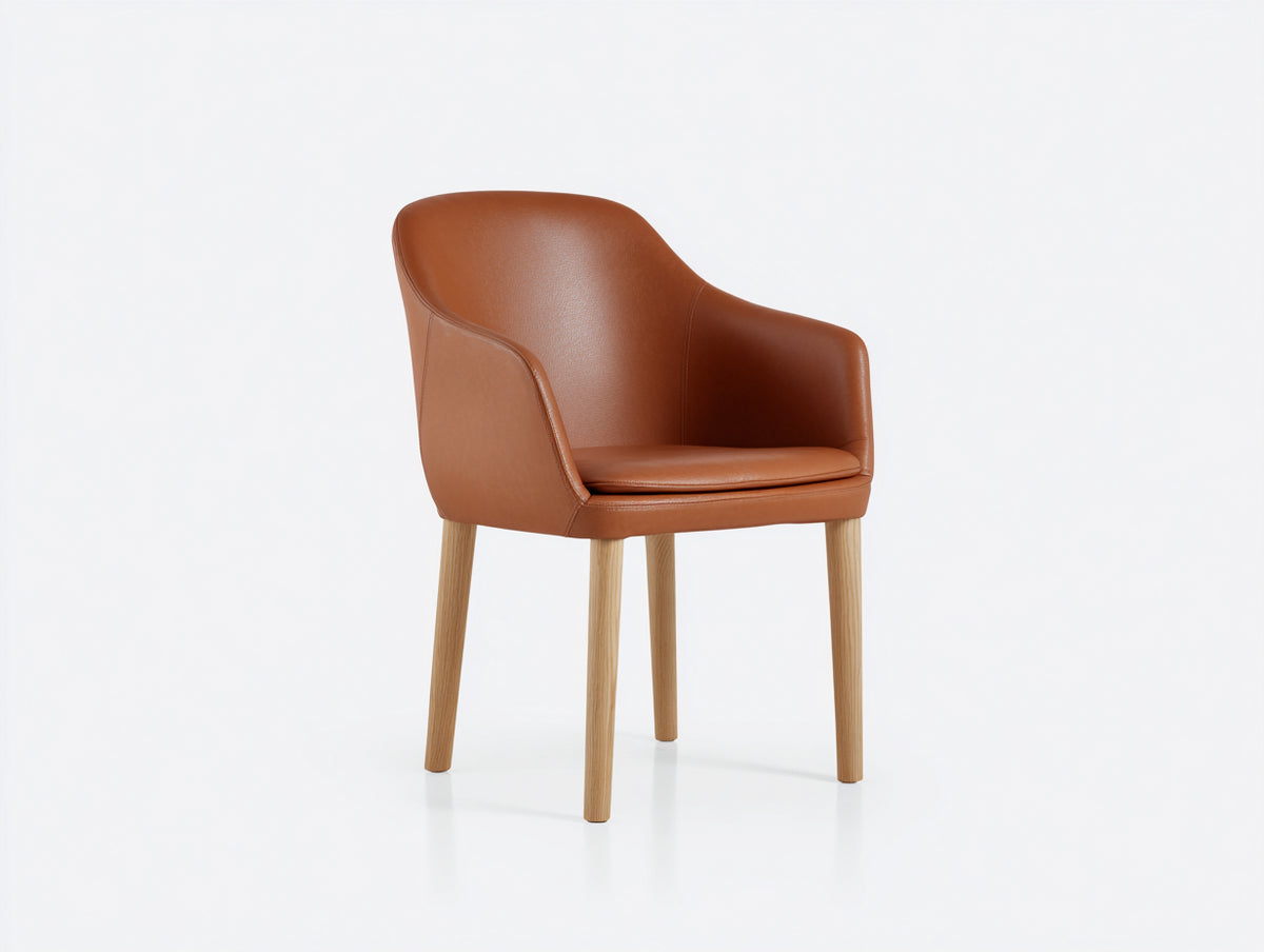 Sillas de comedor tapizadas 61x58x80 cm - efecto piel marrón coñac - patas de madera clara