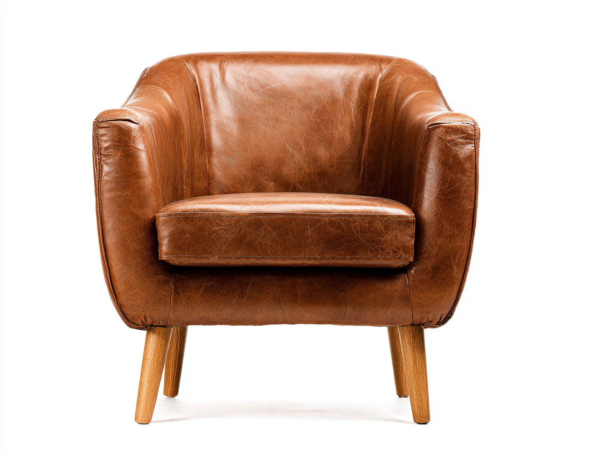 Sillones piel sintética 83x76x78 cm - Marrón coñac y roble natural - diseño vintage para salón