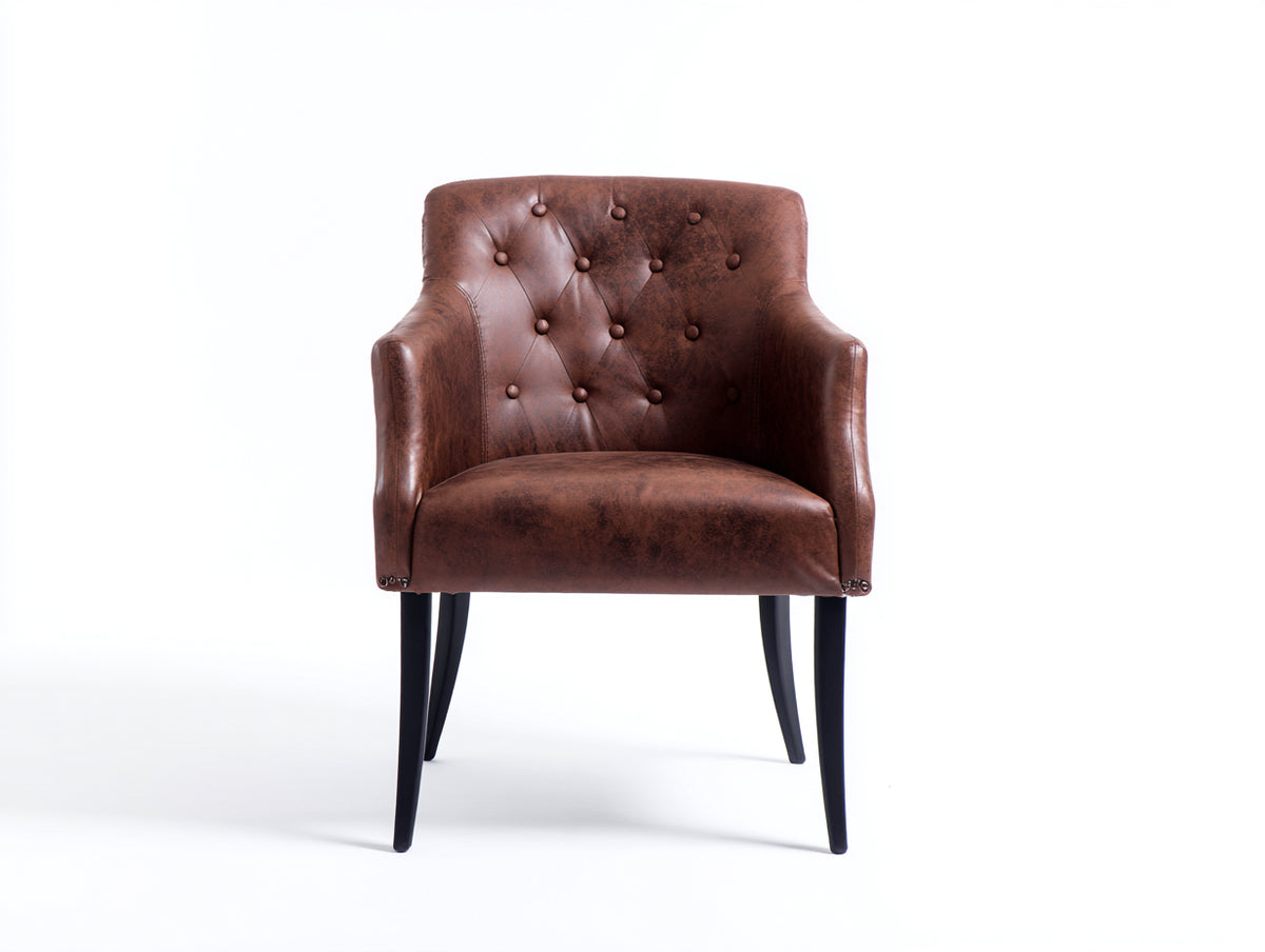 Sillones tapizados 78x74x80 cm - efecto piel marrón - patas negras capitoné