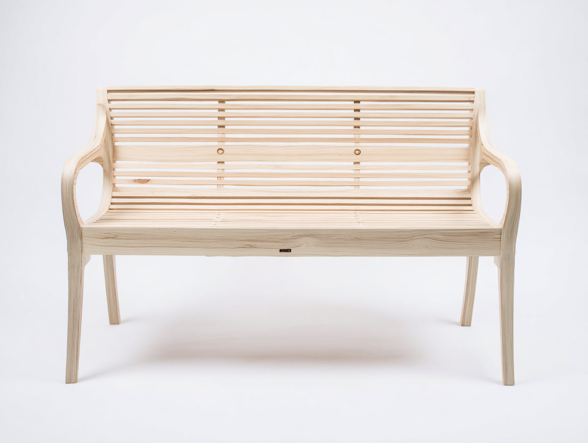Bancos de jardín madera de pino 150x61x88 cm - Madera natural clara - diseño de listones con reposabrazos