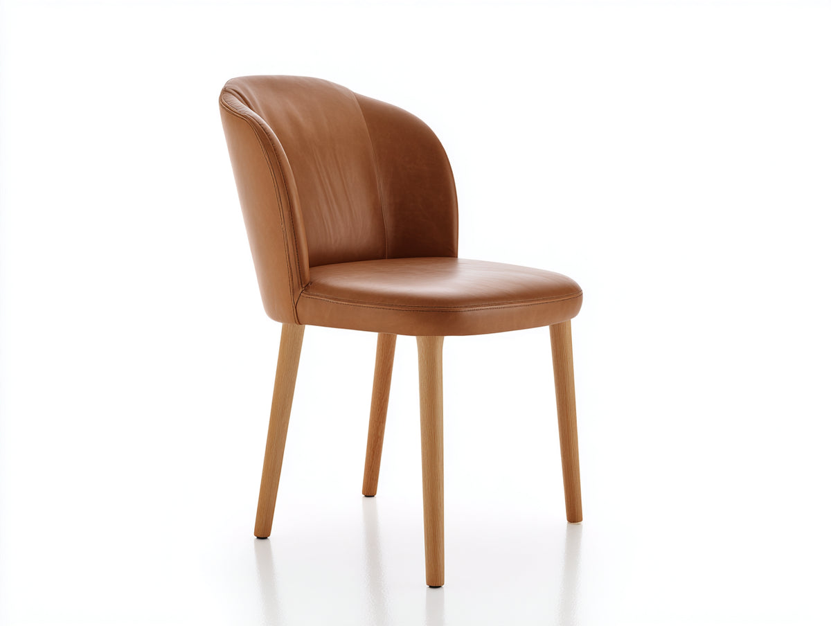 Sillas de comedor piel sintética 55x58x84 cm - Marrón caramelo y roble natural - diseño curvado para comedor
