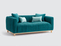 Sofás lineales tapizado en tela acanalada turquesa con patas de madera natural 220 x 90 x 75 cm - estilo moderno