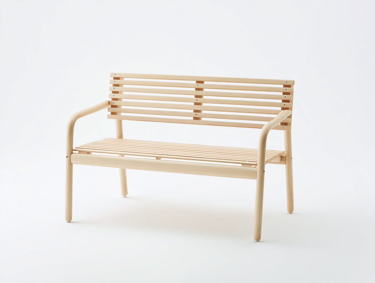 Bancos de jardín madera natural 120x55x80 cm - Madera natural clara - diseño de listones con reposabrazos