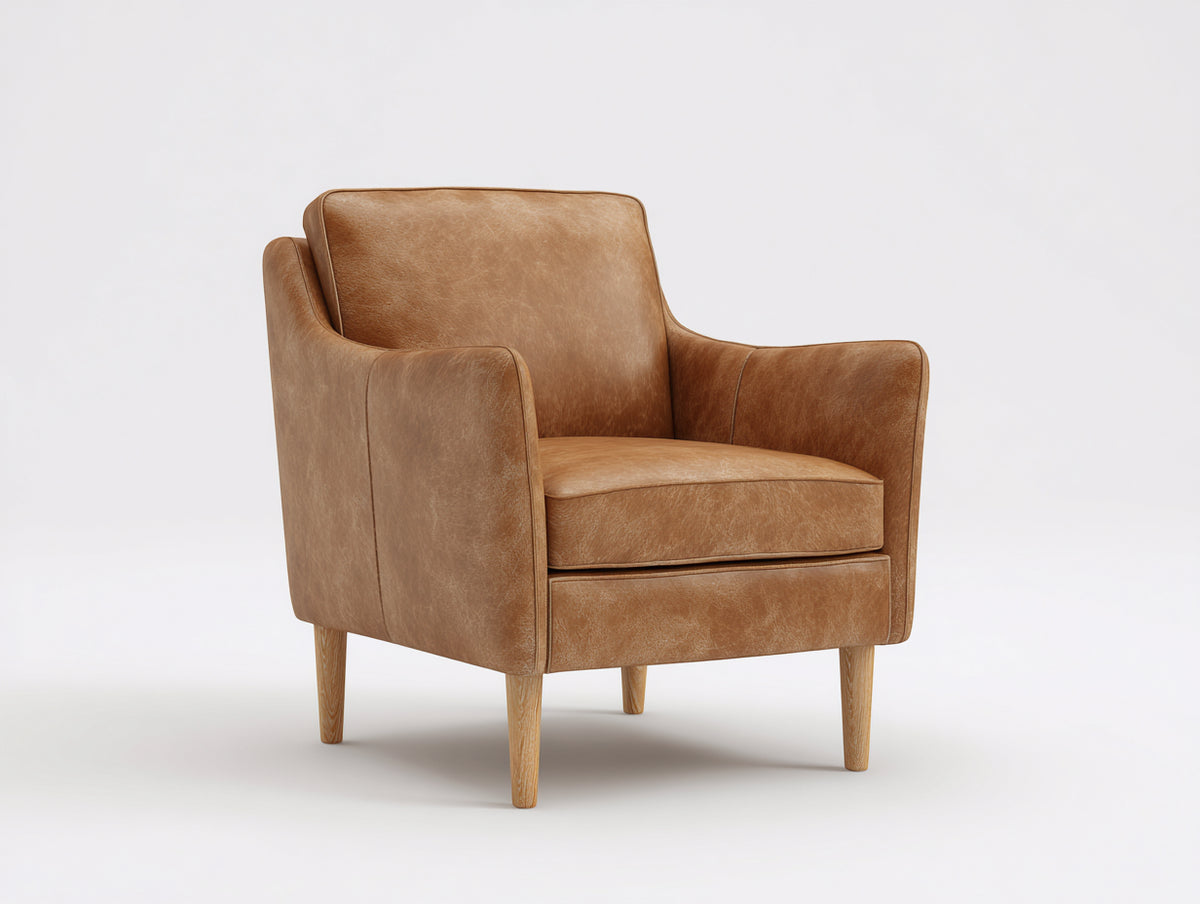 Sillones tapizados en piel sintética marrón camel 79x75x82 cm - patas de madera natural - diseño clásico para salón