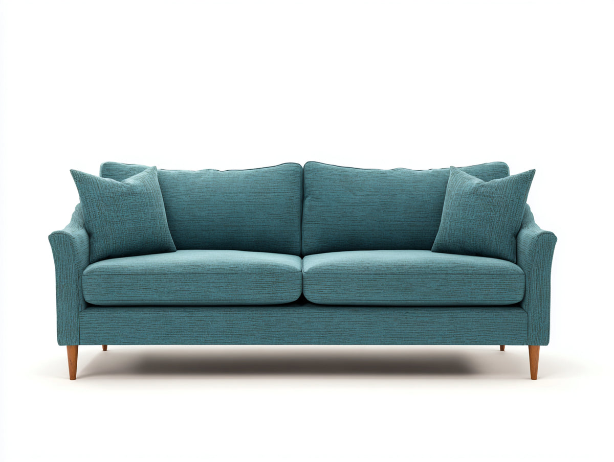 Sofás lineales tapizados 220x86x82 cm - tejido azul turquesa - patas de madera