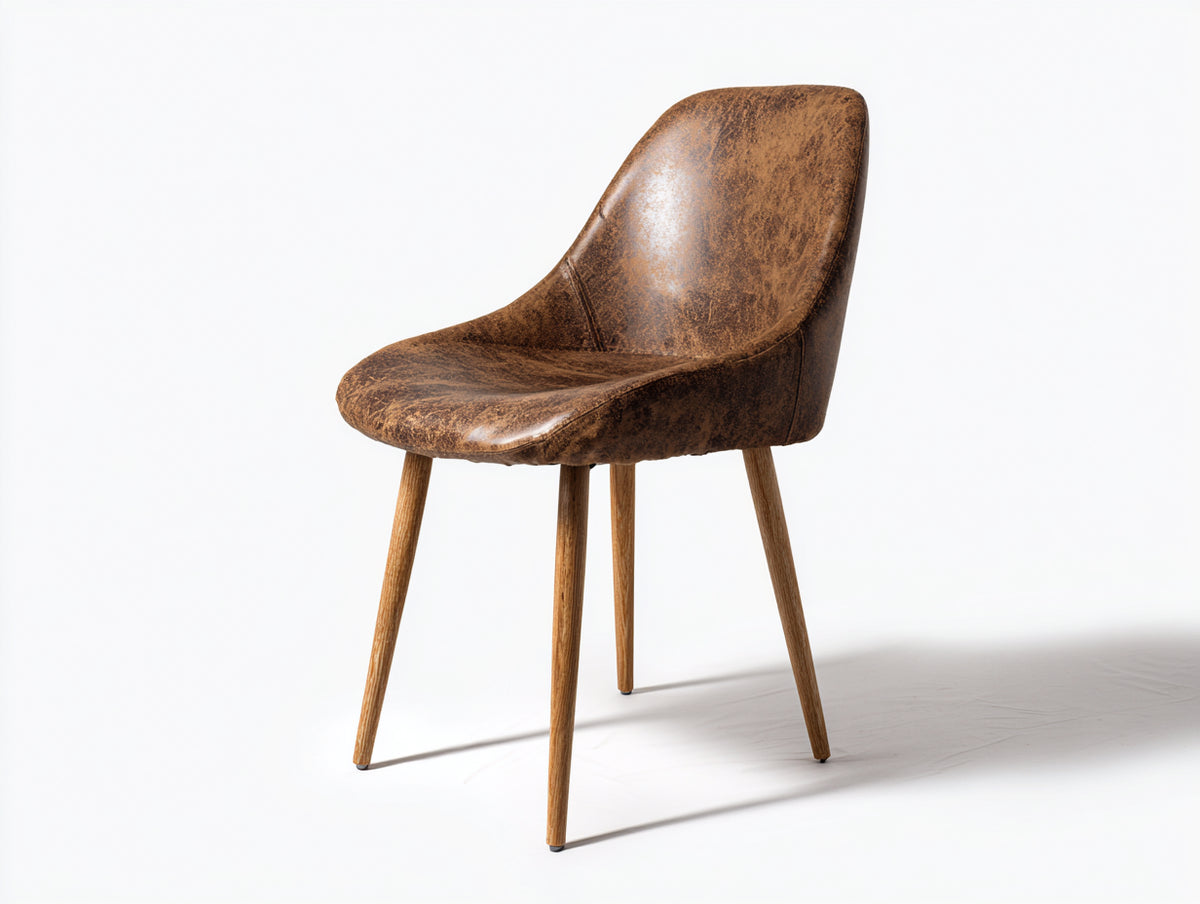 Sillas de comedor tapizada en polipiel marrón envejecida y patas de madera 52 x 58 x 82 cm - estilo vintage envolvente